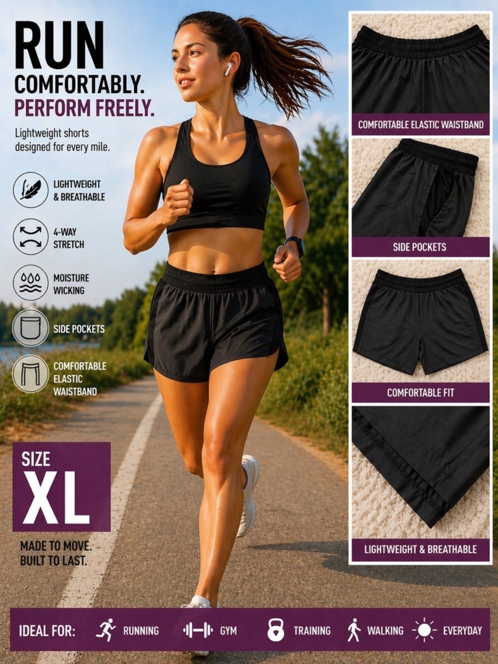 MTA sport Women’s Athletic Running Shorts Black and dark gray Size XL